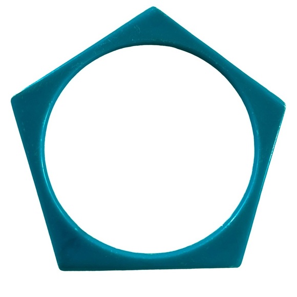 Teal Geometric Pentagram 80s Vintage Bangle Bracelet - Picture 1 of 6
